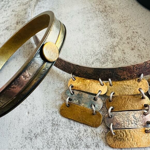 Marjorie Baer San Francisco Brutalist Collar Necklace Bracelet and Earrings Set - Picture 15 of 16
